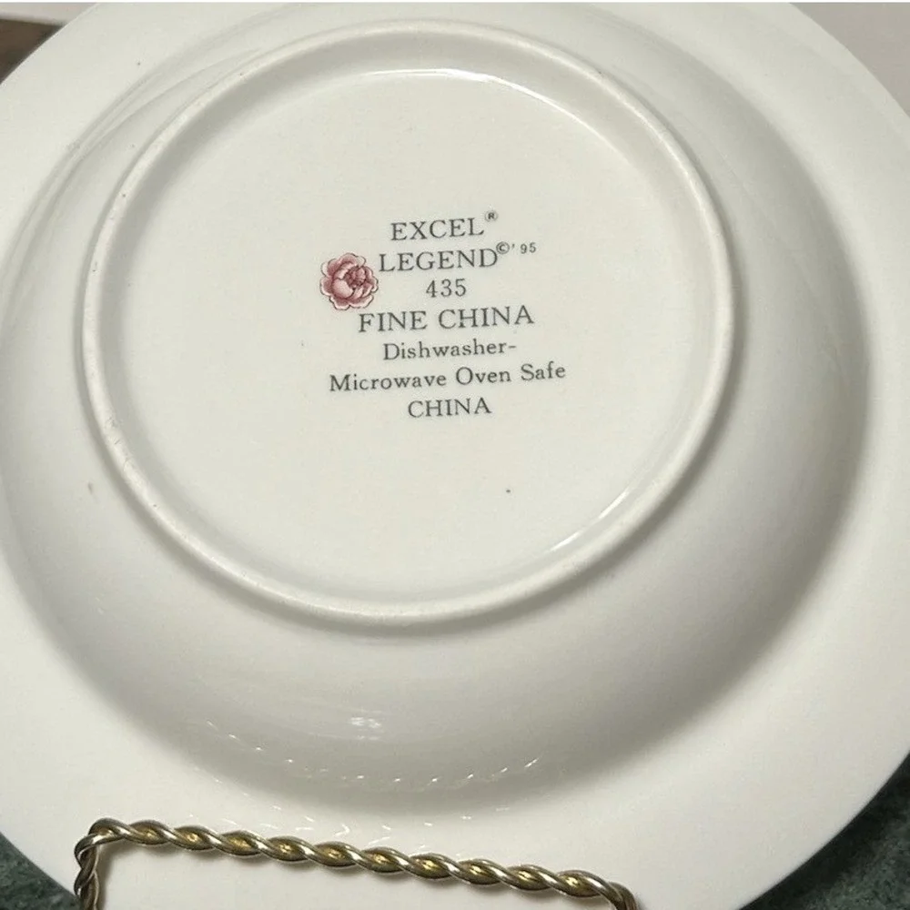 Excel Legend 435 Fine China Soup Bowls Floral Pink Rose Green Rim Set of 3